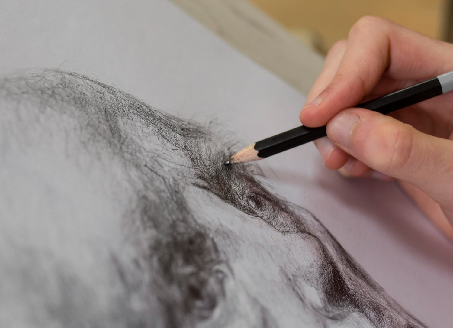 Portrait drawing in pencil and charcoal